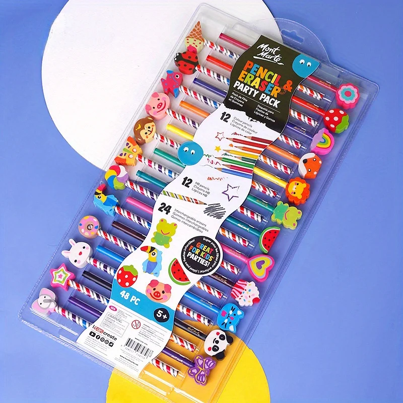 

12Colors Colored Pencils Oil Coloring Drawing Soft Cores Colored Includes 24 cartoon mini erasers