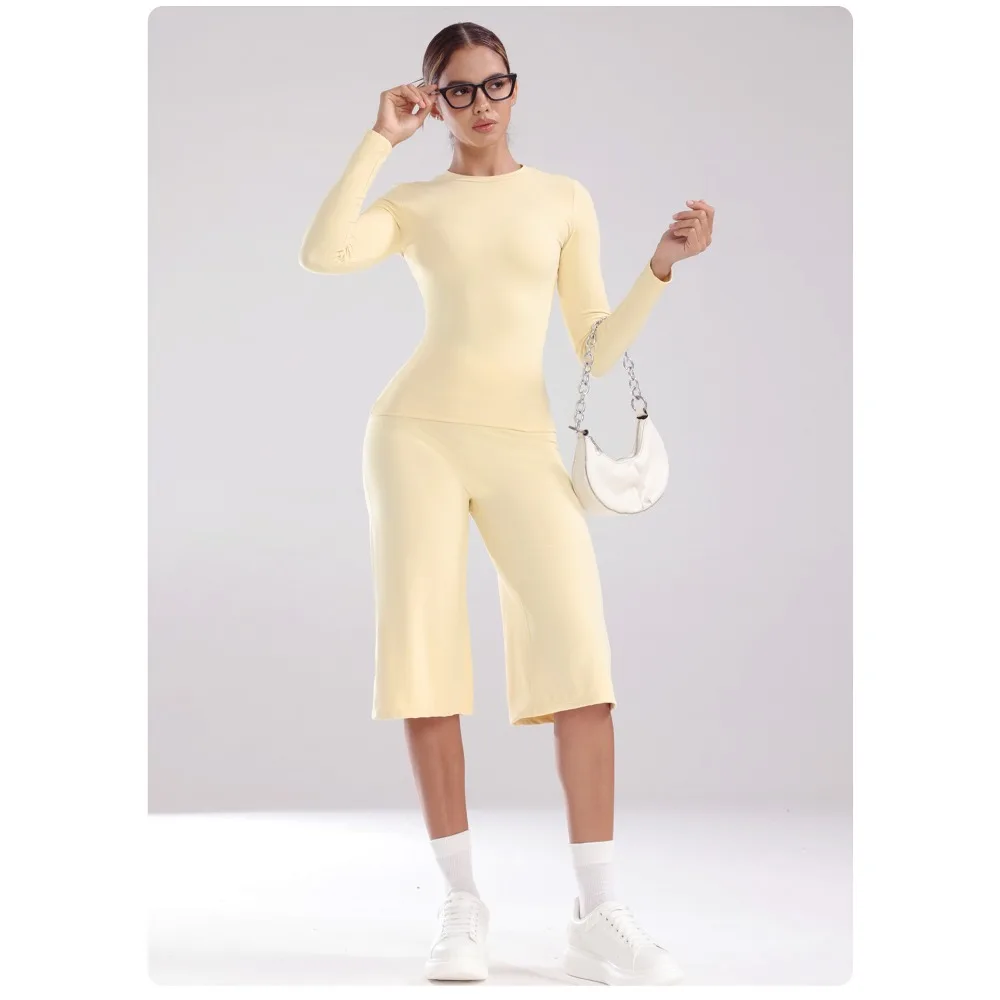 New Nude Long Sleeved Yoga Suit, Fitness Sportswear for Women, Two-piece Suit, Quick Drying and Comfortable Nylon Spandex Blend