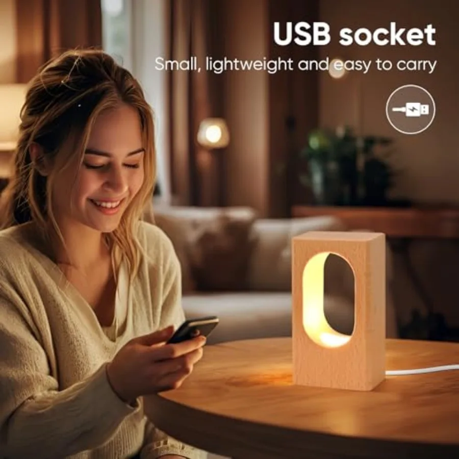 LED Wood Desk Lamp, Bedroom Bedside Night Light, Dimmable Led Lighting, Creative Home Decor Table lamp, Unique House warmging G view 2