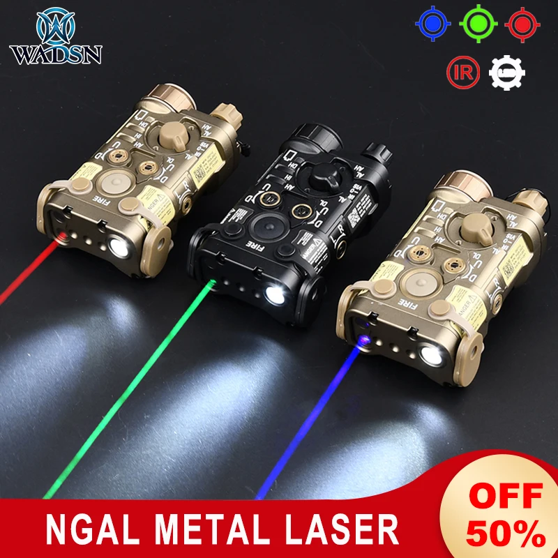 WADSN Airsoft Metal NGAL PEQ Red Green Blue Laser Srtobe IR Hunting Flashlight 20mm Picatinny Rail PEQ15 DBAL Rifle Weapon Light