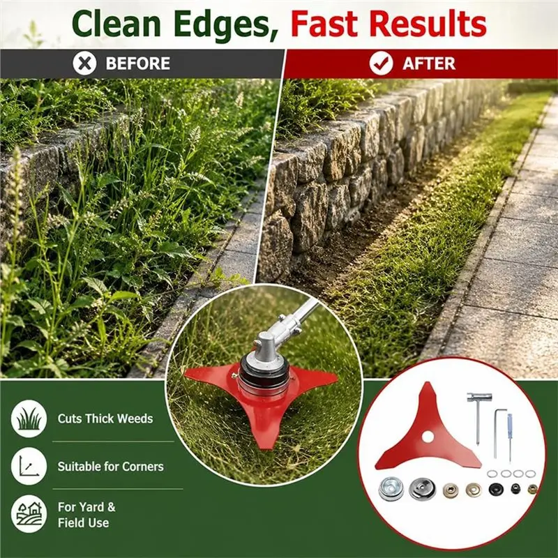 [A93Z!】 For FS 131 9 Inch 2 Pcs 3 Tooth Brush Cutter Blade Alloy Steel Trimmer Replacement Kit 25Mm Weeding Eater Blades