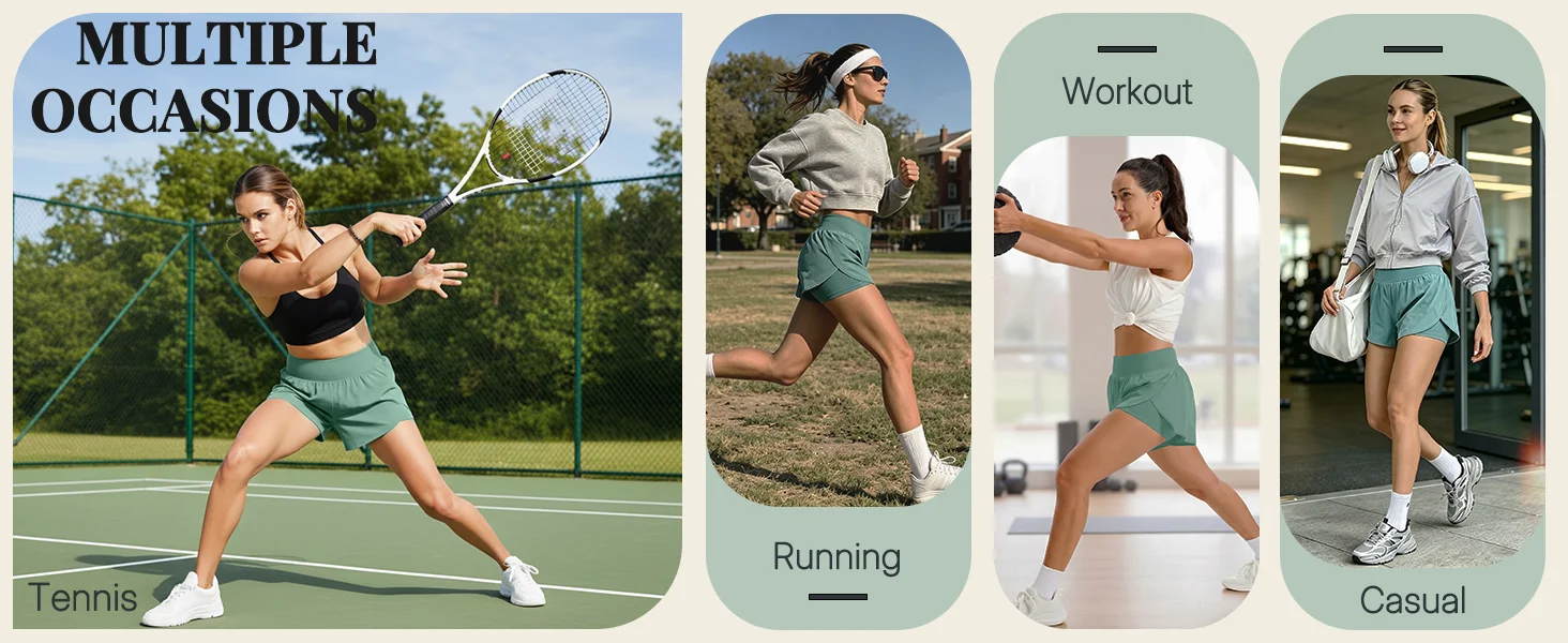 TACVASEN Womens High Waisted 2-in-1 Running Shorts Quick Dry Athletic Shorts with Pockets Breathable Tennis Workout Shorts