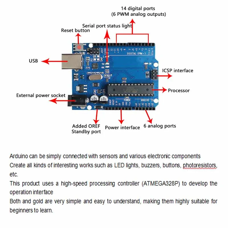 ATmega328P Development Board For Arduino UNO R3 Chip Microcomputer Module with USB Cable