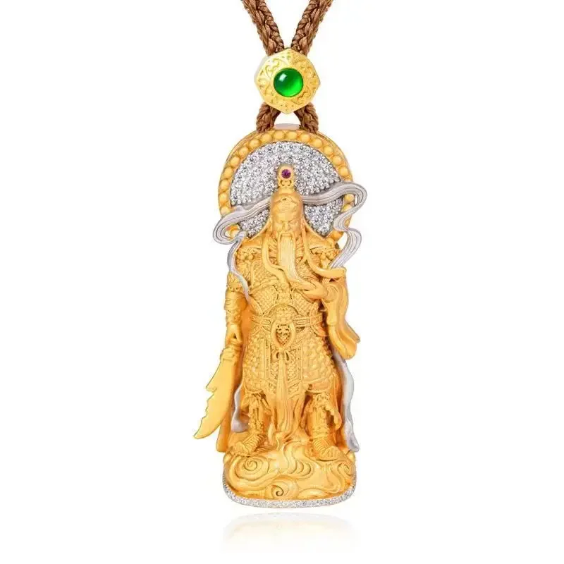 Golden Knife, Guan Gong Pendant God of Wealth Necklace Ornaments, Golden Statue New Chinese National Retro