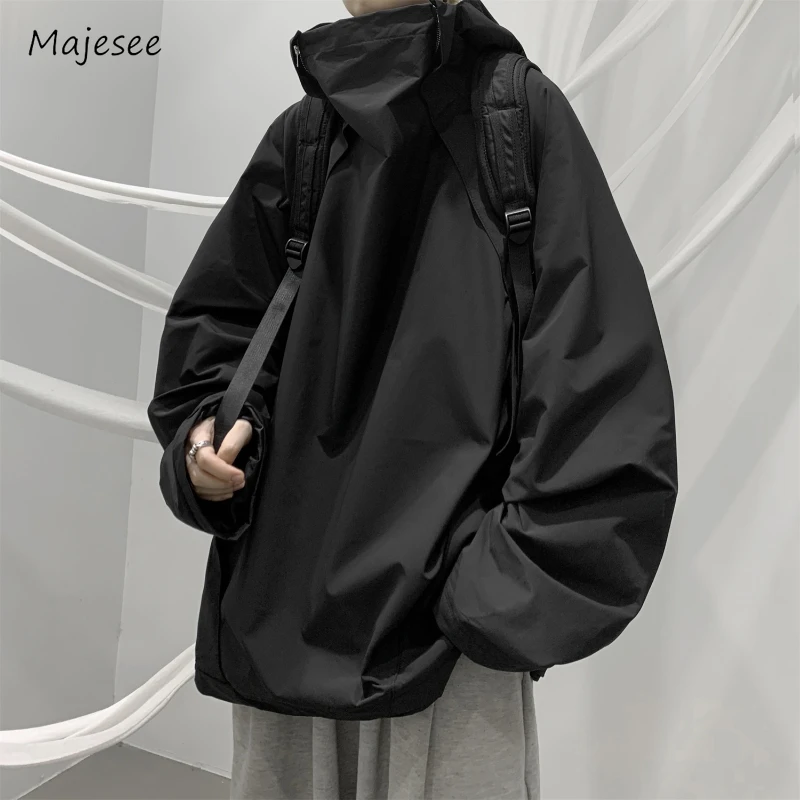 Jackets Men High Street Casual Loose Hooded Spring Autumn Daily Solid Color American Style Fashion Teenagers Outerwear Handsome