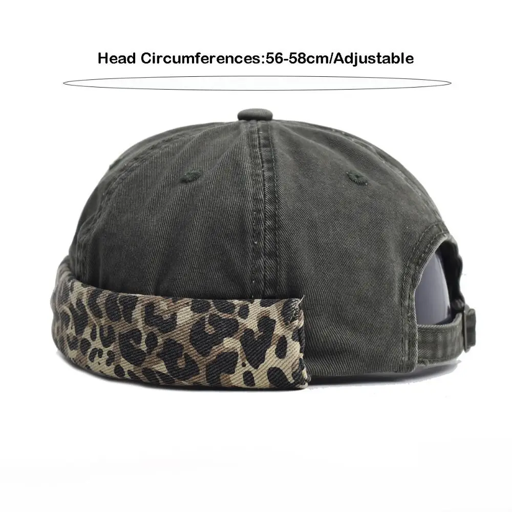 カジュアルレトロドッカーキャップヒョウ柄調節可能なヒップホップ帽子ウォッシュコットンバイザーなし家主キャップユニセックス