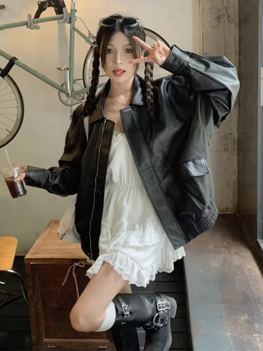 Browan PU cuir Jaet femmes printemps automne Sle ort manteau moto vêtements de travail Utili Faion Sensation