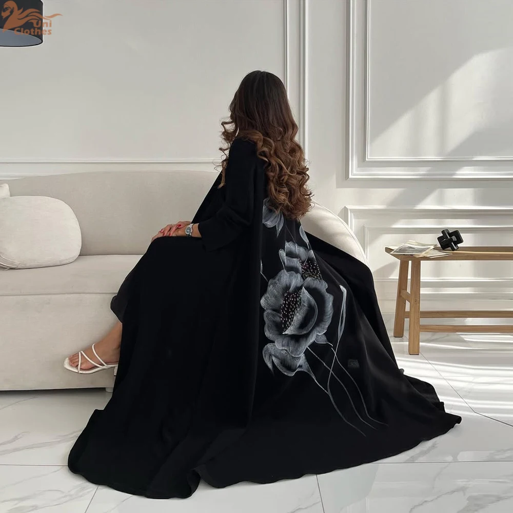 

2025 Elegant Dubai Floral Print Abaya Luxury Saudi Arabia Muslim Women Cardigan Islamic Middle East Clothing Fashion Turkey Robe