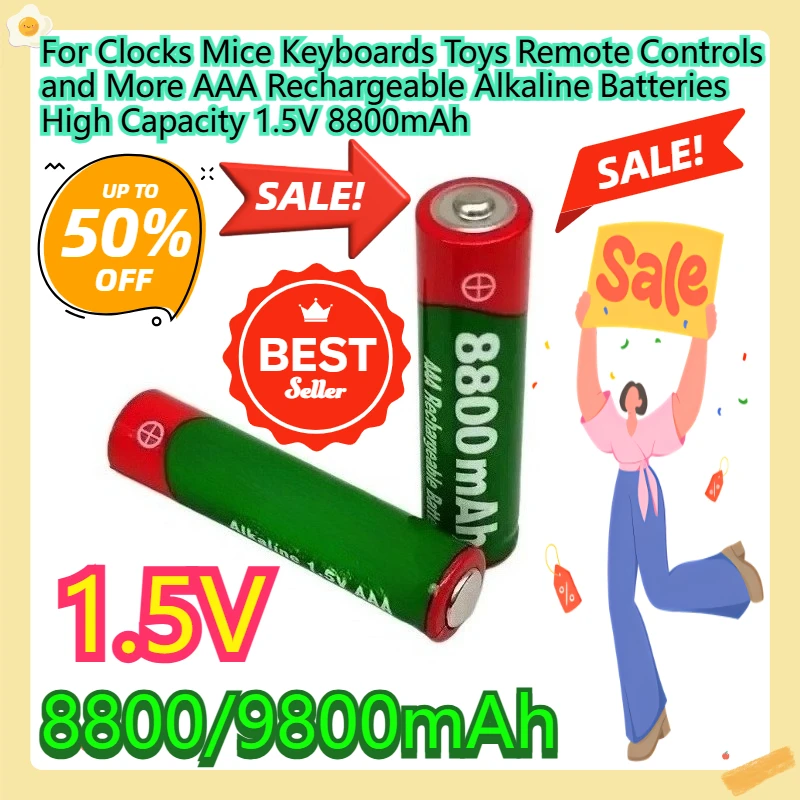 

For Clocks Mice Keyboards Toys Remote Controls and More AAA Rechargeable Alkaline Batteries High Capacity 1.5V 8800mAh