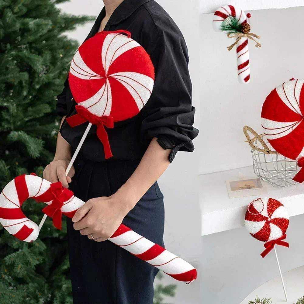 Decoraciones navideñas, bastones grandes de caramelo, árbol de Navidad, piruleta, adornos decorativos para decoración de fiesta en casa, regalo de Navidad