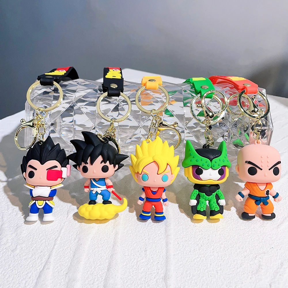 Anime Dragon Ball Keychain Fashion Jewelry Son Goku Vegeta Piccolo Action Figures 8CM PVC Key Ring for Men Women Bag Pendant