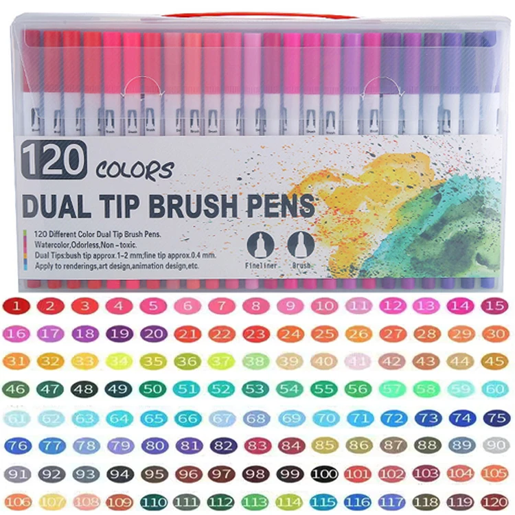 Marcadores de Cor Caneta Aquarela Pincel Duplo Fineliner Canetas para Colorir para Mangá Graffiti Artesanato Escola Artigos de Papelaria Materiais de Arte 12120