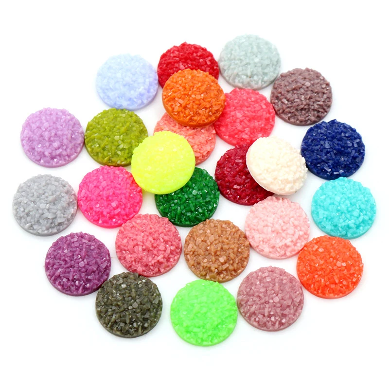 40 sztuk 8mm 10mm 12mm wielobarwne rudy naturalne Druzy płaski powrót kaboszony z żywicy kopuła na bransoletka kolczyki DIY ocena biżuterii