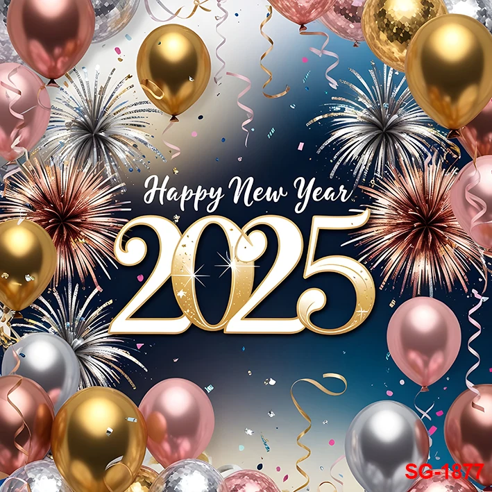 2025 Happy New Year Background Golden Fireworks Wine Glasses Family Countdown Party Decor Banner Celebrate Poster Photo Props