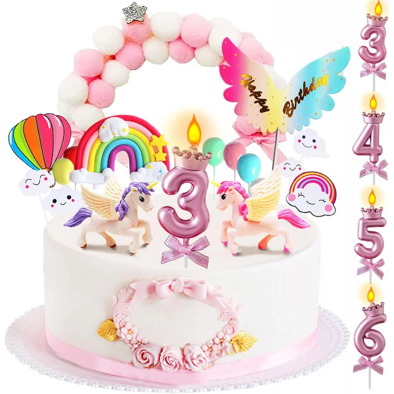 

CakeTopperGirlIncludingCandles3/4/5/6Years UnicornDecorationForChildren'SBirthday Rain
