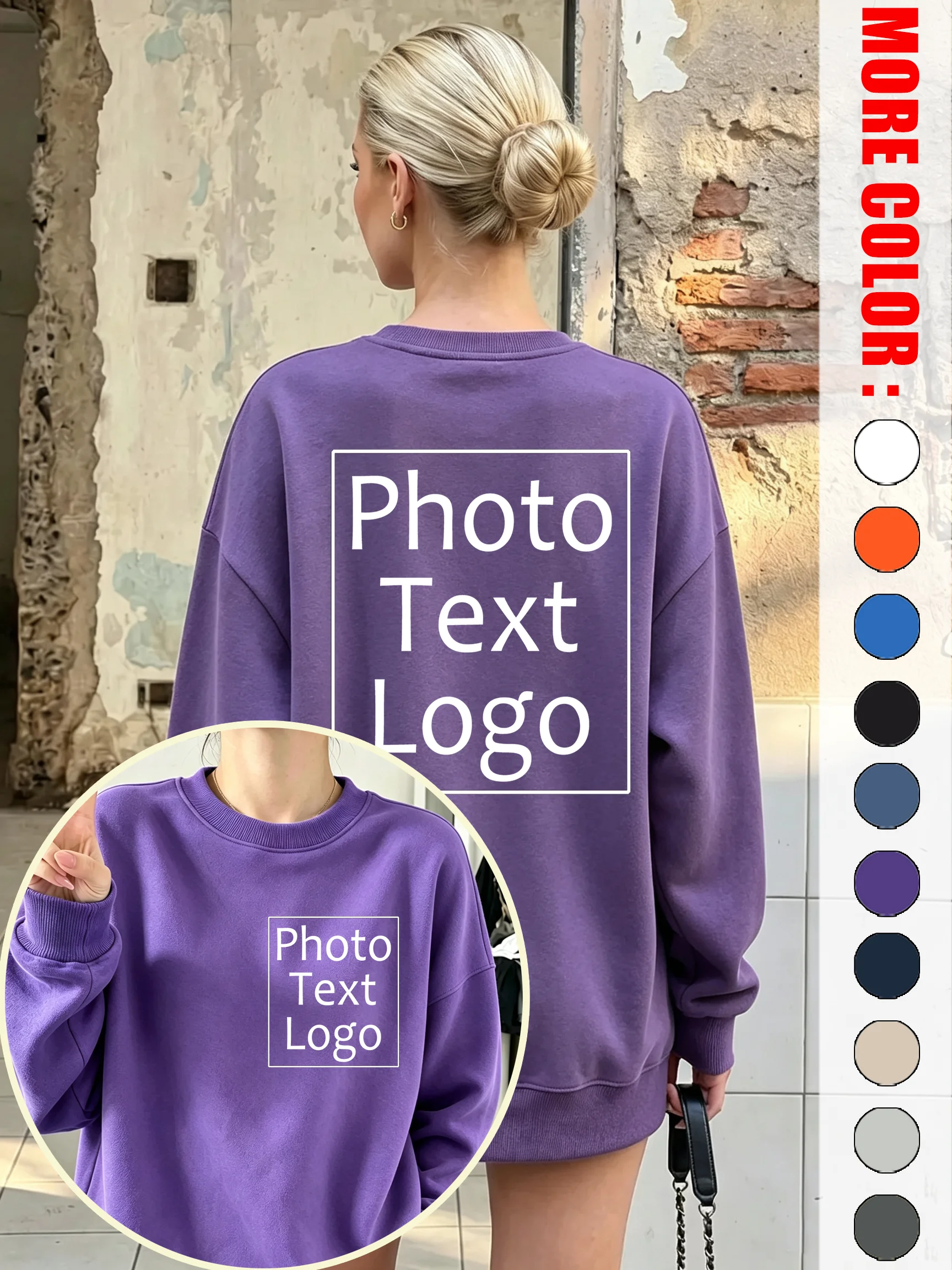 Customized Personalized Logo Autumn Pullovers Woman Casual Loose O-Neck Sweatshirt Sport Team All-Match Tops Hip Hop Streetwear