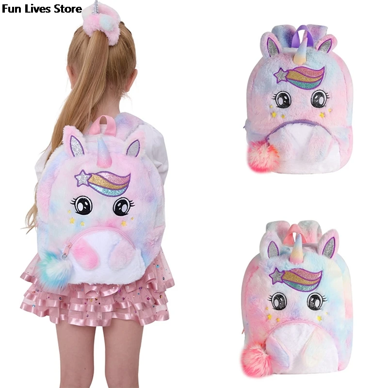 Girls Cute Soft Backpack Unicorn Cartoon Plush Backpacks Children Lovely School Bag Book Storage Mochila Animal Shoulder Satchel