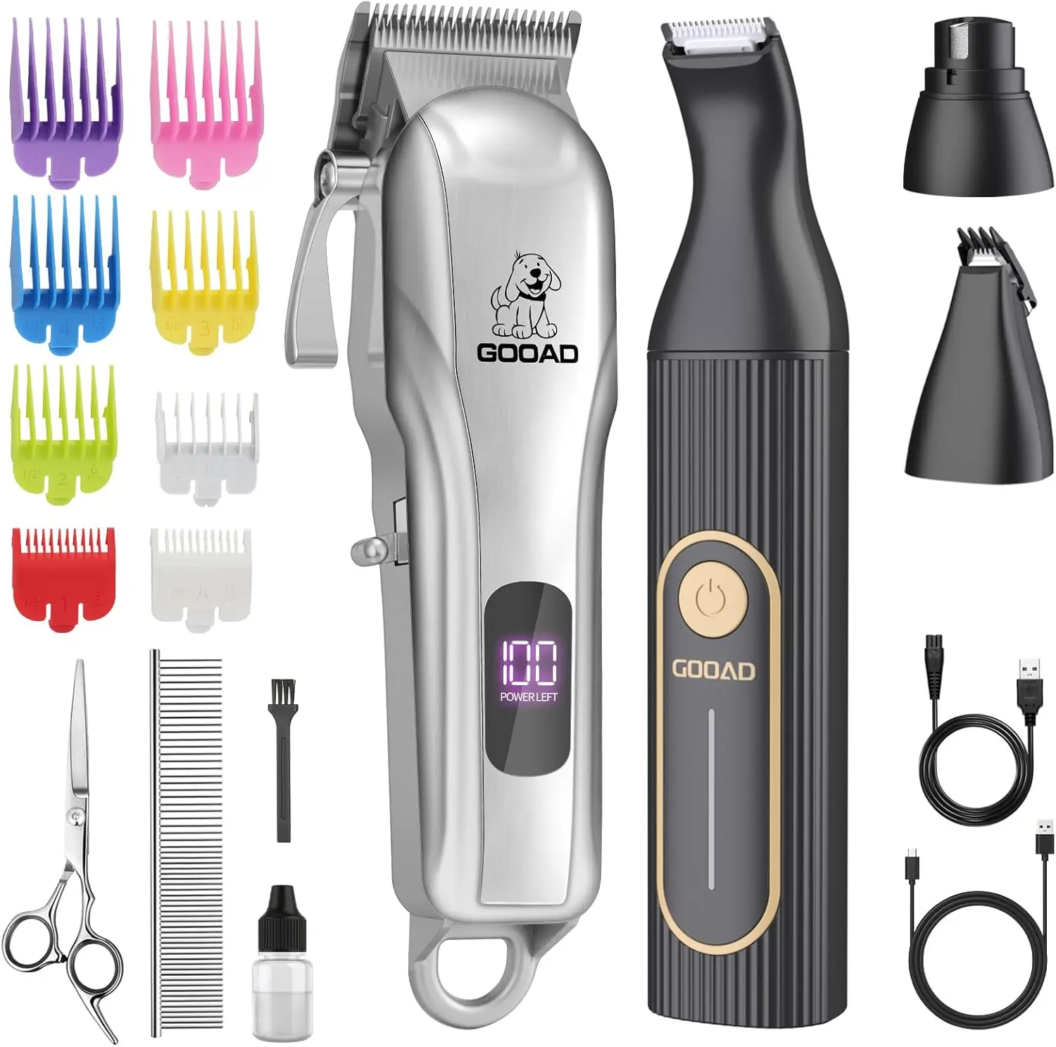 

Rechargeable Pet Grooming Kit with Low Noise Clipper, Paw Trimmer & Nail Grinder for Dogs and Cats