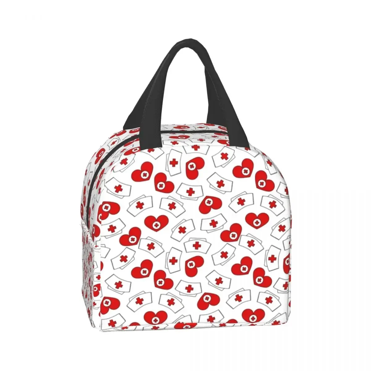 Nurse Hat Heart Pattern Insulated Lunch Bags for Women Men Nursing Resuable Thermal Cooler Lunch Box for Work School Travel