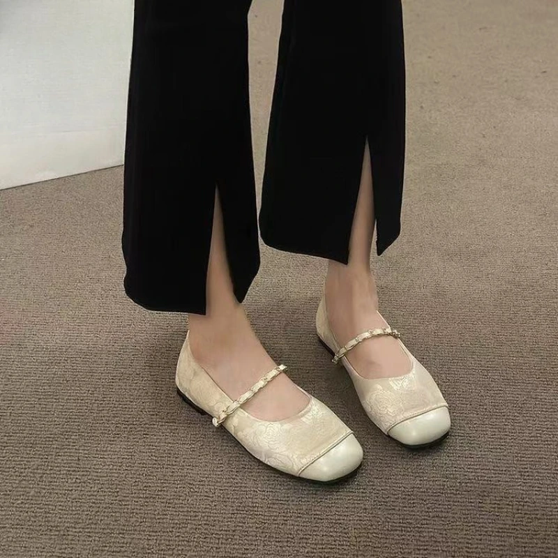 جديد ربيع وخريف 2025 حذاء بدون كعب نسائي واحد موديل سادة بمقدمة مربعة جميل غير رسمي ومريح بدون كعب Zapatos #2