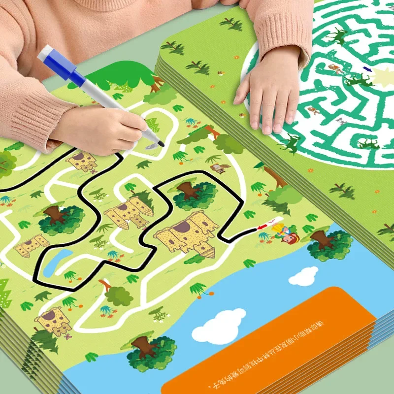 Concentration Maze Training Book Reusable Practice Copybook Pen Control Training Magical Montessori for Kids Education Book