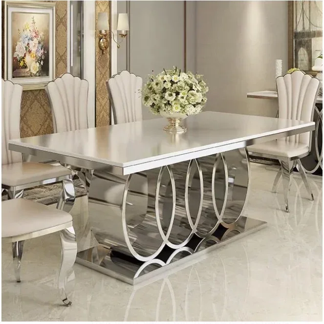 Dining Table Set Marble Table Top Stainless Steel Modern Dining Room Table and Chairs Set New Design Fancy Luxury New