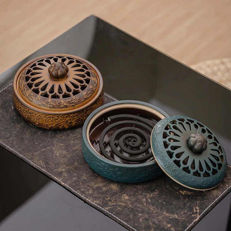 Ceramics Retro Incense Burner Living Room Decoration Buddhist Altar Offerings Study Tea Room Cone/coil/Auspicious Cloud Incense