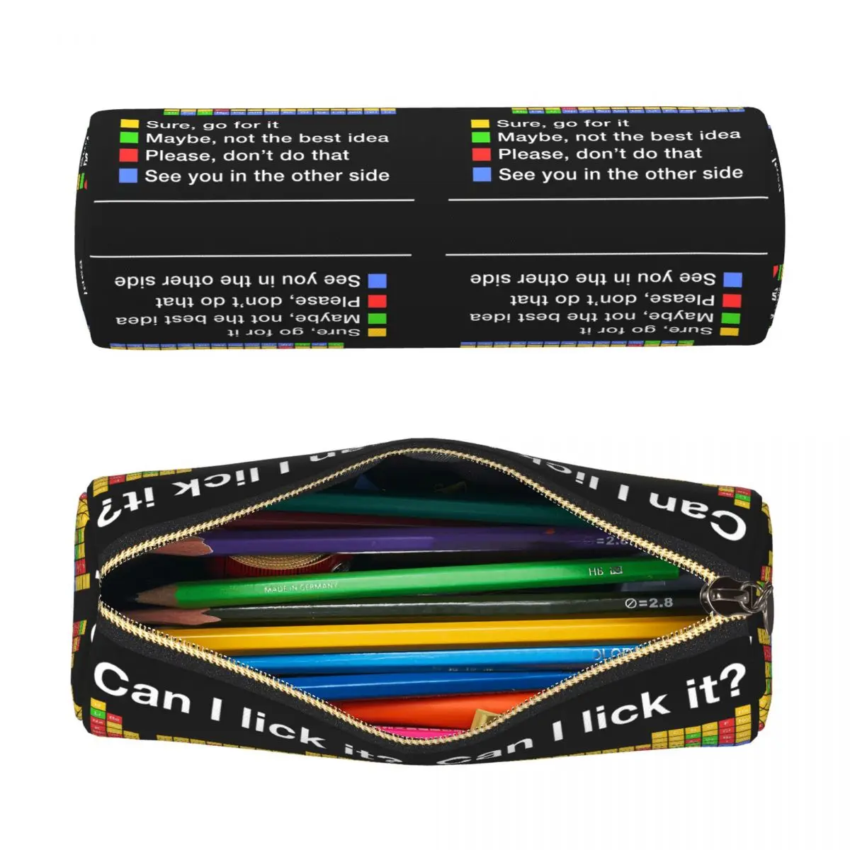 Can I Lick It Periodic Table Pencil Case for Boy Girl School Cylinder Pen Box Pencil Bag Pencil Pouch