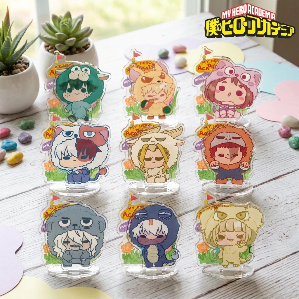 Nuevo 2026 My Hero Academia Figura de Acrílico con Base Deku Bakugo Todoroki Uraraka Versión Q Decoración de Escritorio Coleccionable Llavero de Anime