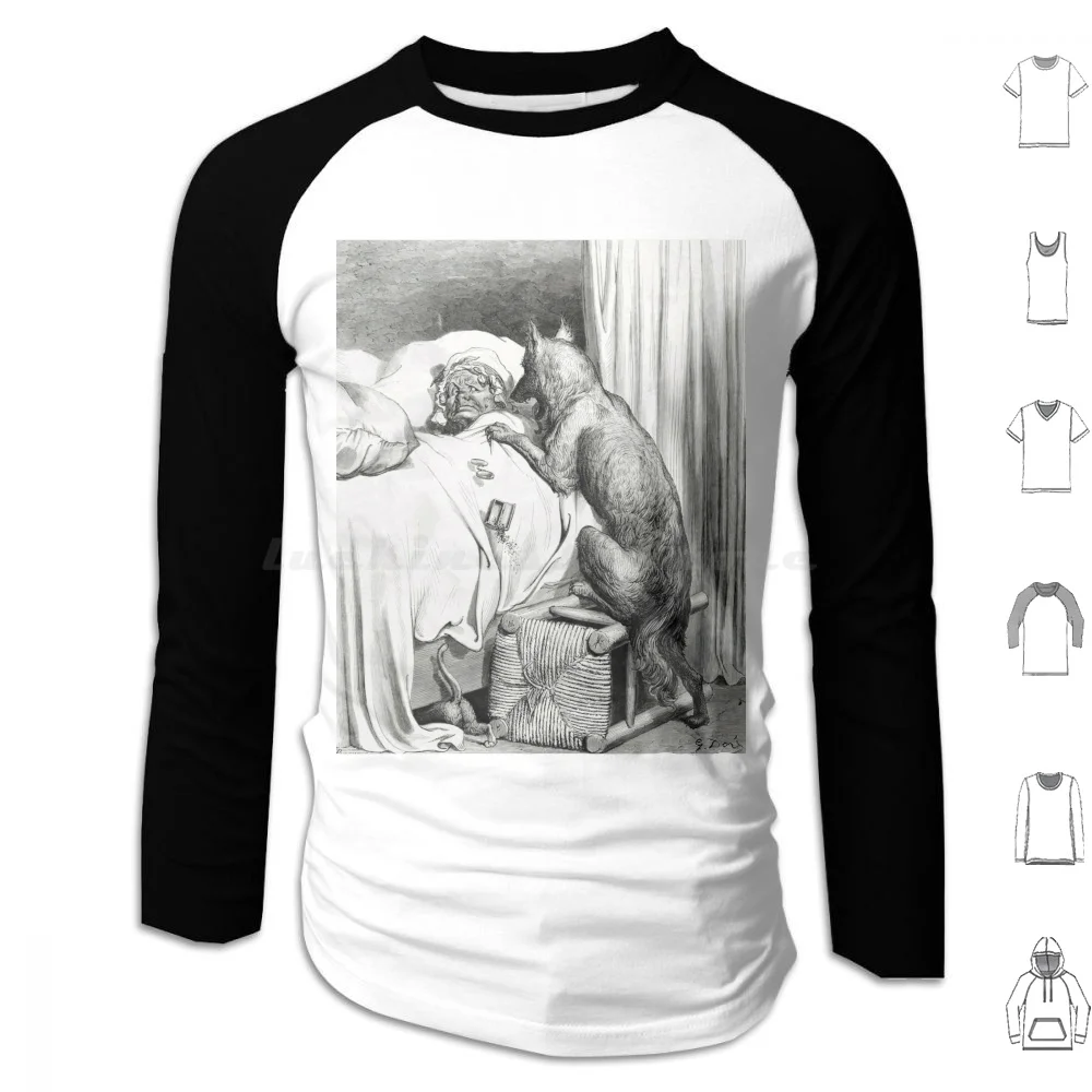 The Wolf And Reds Grandmother-Gustave Dore Hoodie cotton Long Sleeve Little Red Riding Hood Wolf Grandmother Gustave