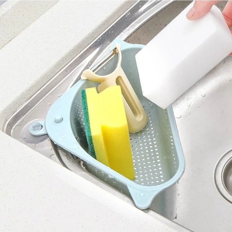 Triangular Sink Drain Shelf Drain Rack Multifunctional Storage Holders Sucker Kitchen Drain Holder Suction Cup Sink Shelf Tools