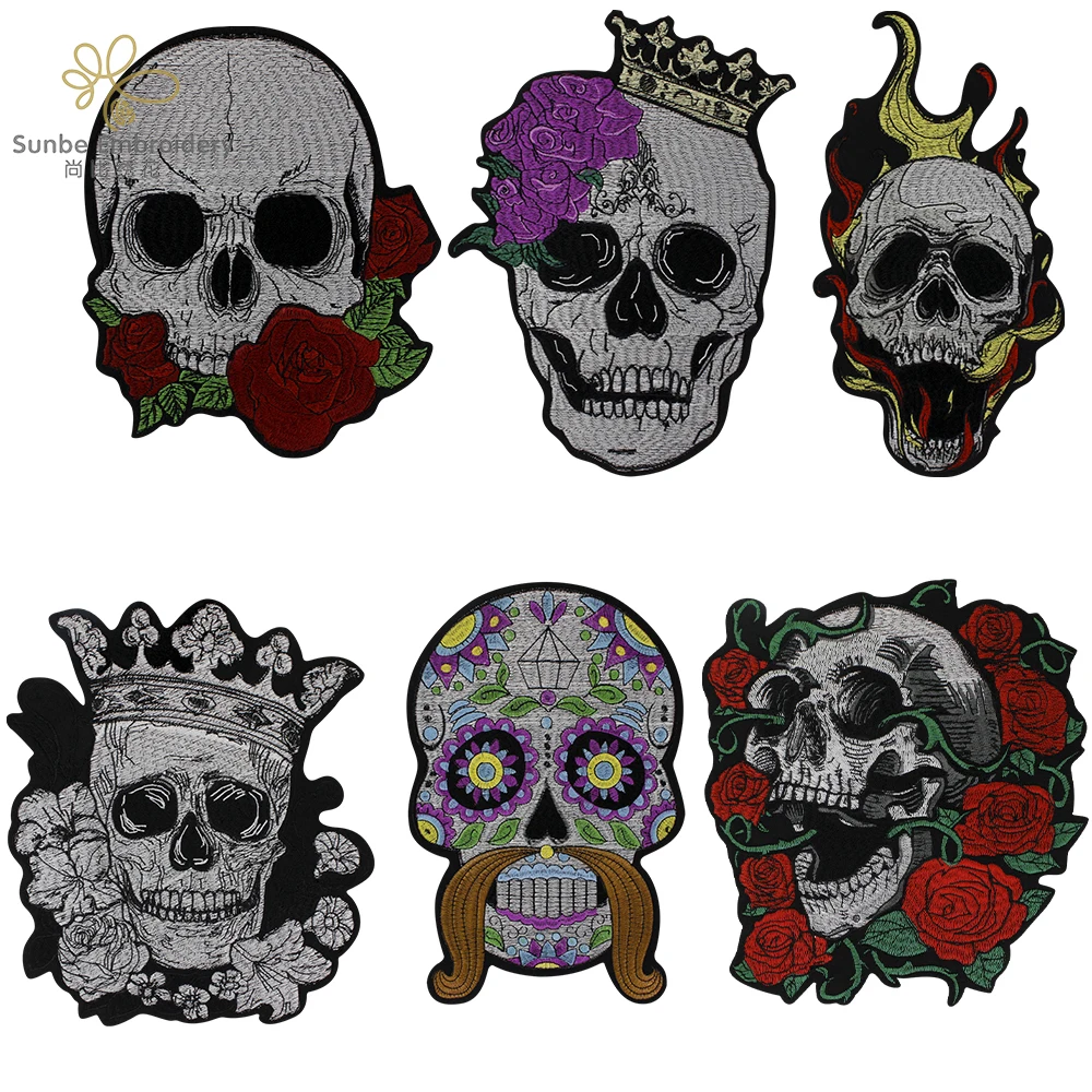 Skull Patches Iron on Patches Motorcycle Death Jacket Patches for Jackets  Decorative Tactical Badges