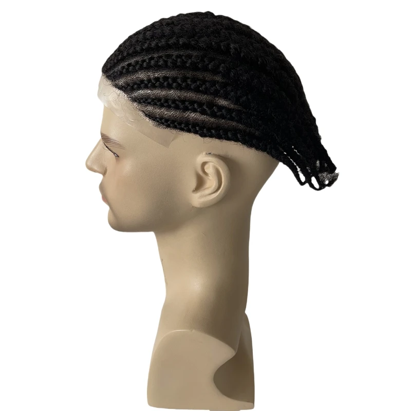 Reemplazo de cabello humano virgen brasileño para hombres negros, tupé de trenzas Afro, Unidad de PU completa, 1b