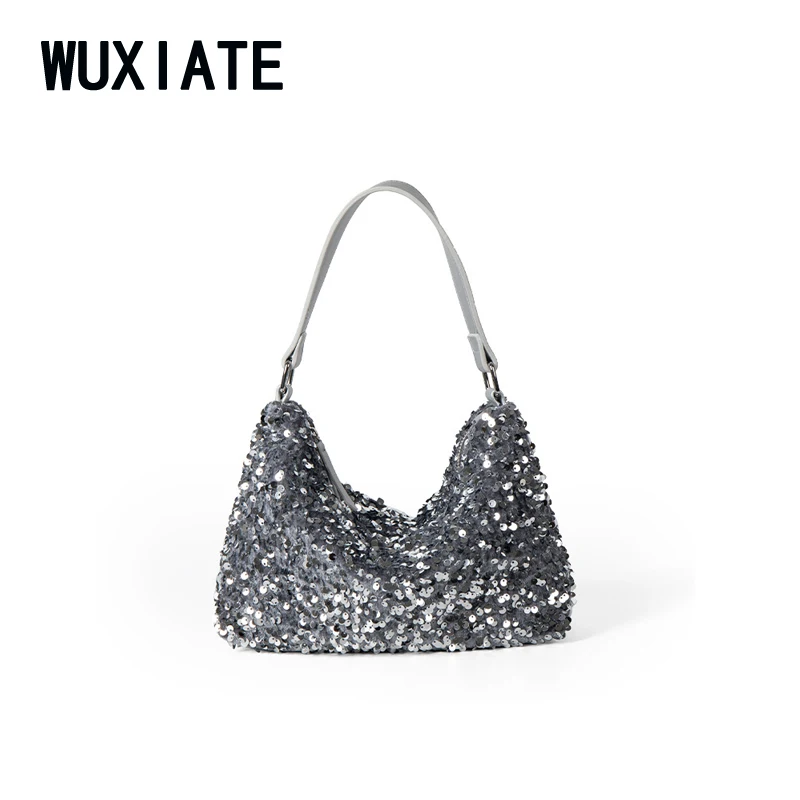 

WUXIATE New bag Women Cross Border Glitter buling Flash premium PU shoulder handbag underarm bag