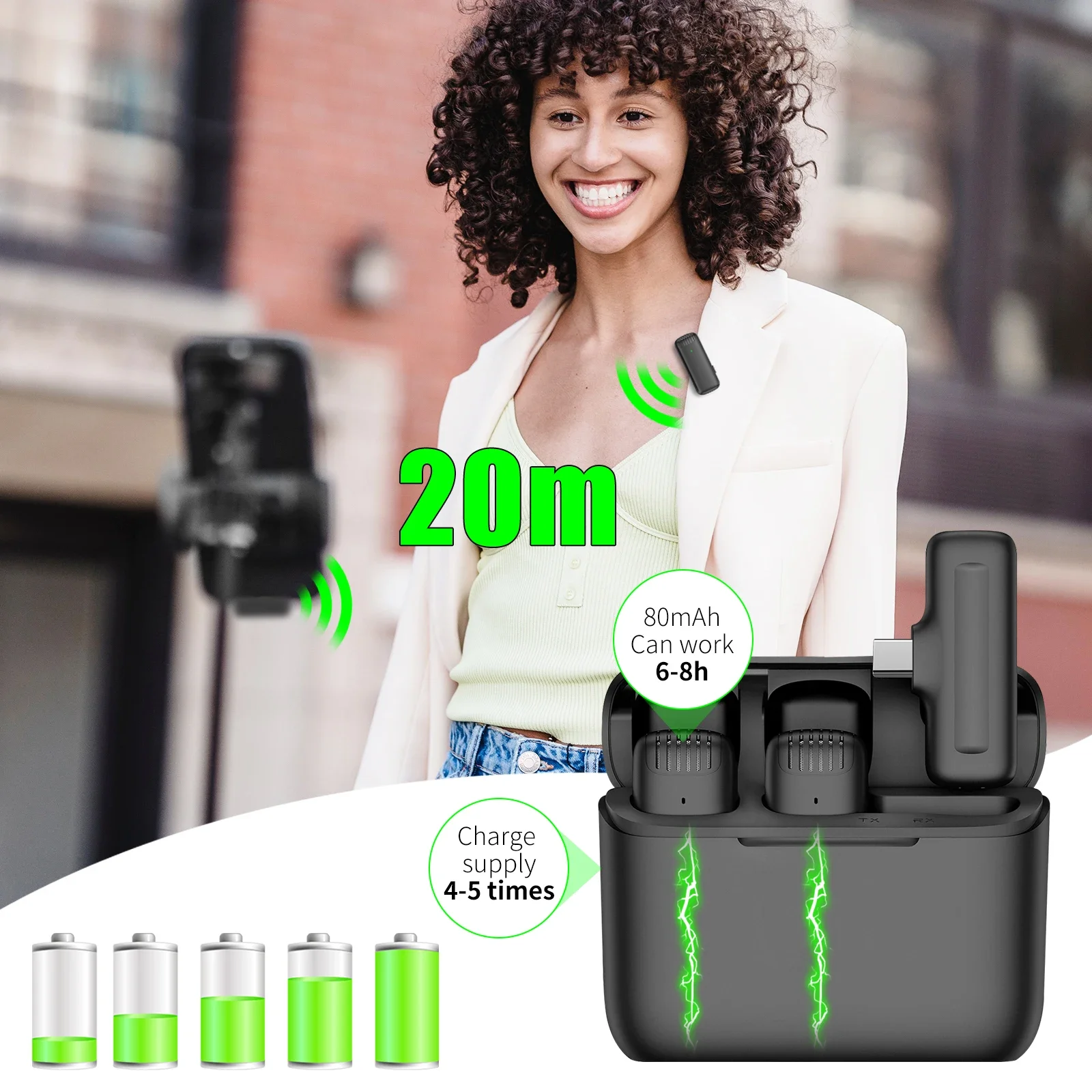 

XTUGA J11 Professional Wireless Collar Video Audio Microphone Plug and Play Available Distance Of 20 Meters For iOS/Type-C