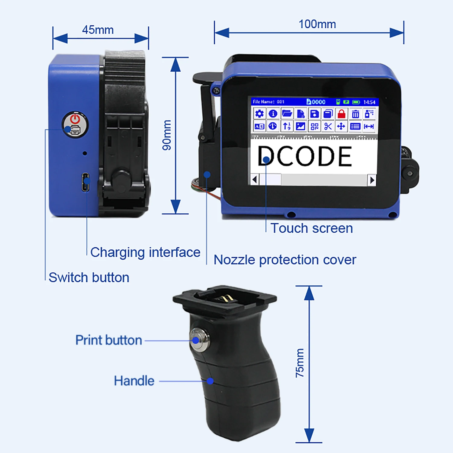 Imagem -05 - Dcode-mini Impressora Jato de Tinta Portátil Coding Machine Texto qr Barcode Image Lote Número Logotipo Data Split Dc12 12.7 mm