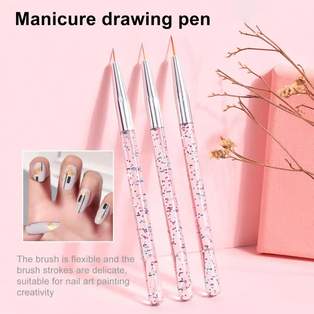 3Pcs/Set Nail Painting Pen Colorful Surface Ergonomics Handle Ultra Thin Flower Design Stripes Lines Liner DIY Drawing Pen for M