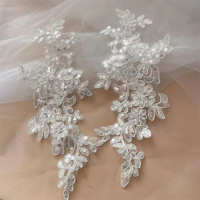 20 Stück/10 Paare. 17 Farben Spitzenborte mit glänzenden Pailletten und verspiegelten Blumen. Hochzeitskleid, Hochzeitsschuhe, Kopfschmuck, DIY-Nähzubehör. – Detail 14