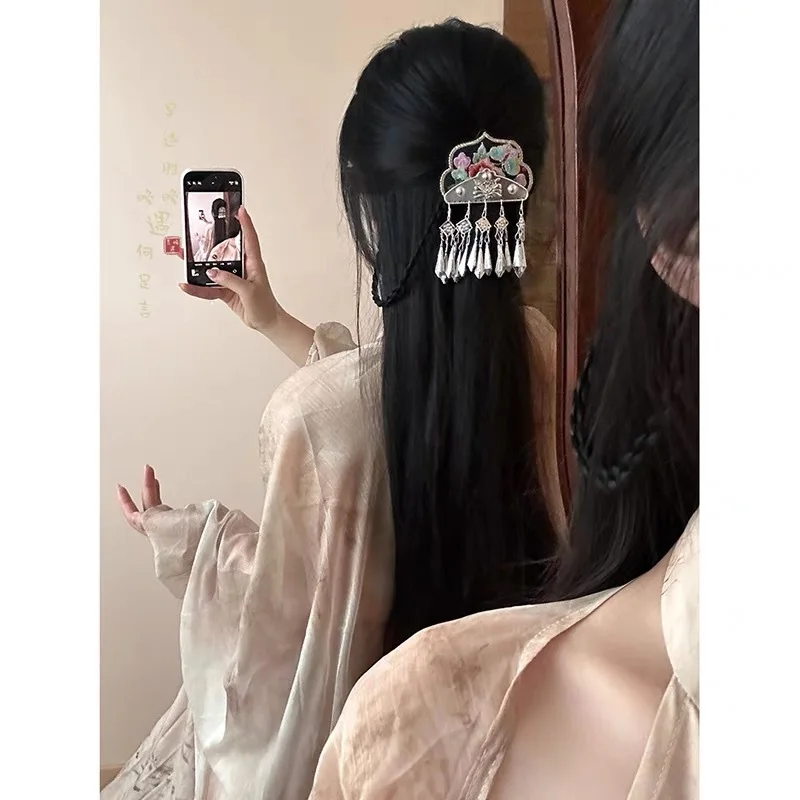 

Этническая серебряная заколка для волос в стиле Мяо с вышивкой и кисточками, винтажная китайская заколка для женщин