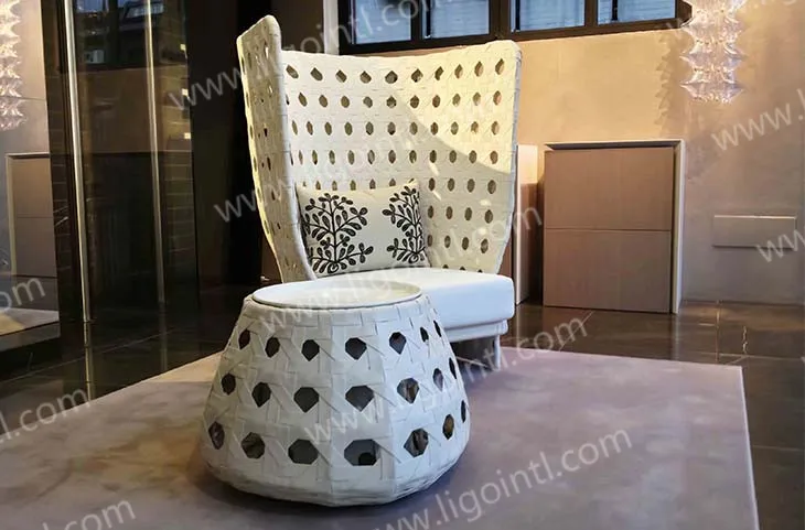 French style modern used plastic rope weaving round aluminum metal outdoor coffee table and chair