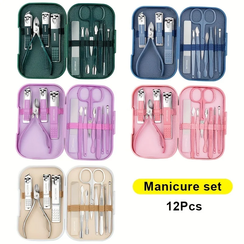 12Pcs Colorful Stainless Steel Nail Scissors Manicure Tools Nail Clipper Set Pedicure Care Cuticle Nipper Travel Kit Nail Art