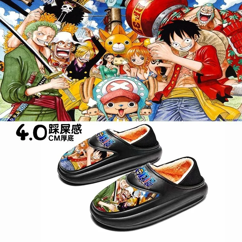 Luffy-Zapatillas de algodón de suela gruesa para hombre y mujer, zapatos cálidos antideslizantes para exteriores, tacón cómodo de suela suave, invierno, 1 pieza