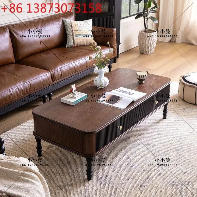 French romantic retro style pure solid wood coffee table living room TV cabinet coffee table combination tea table furniture
