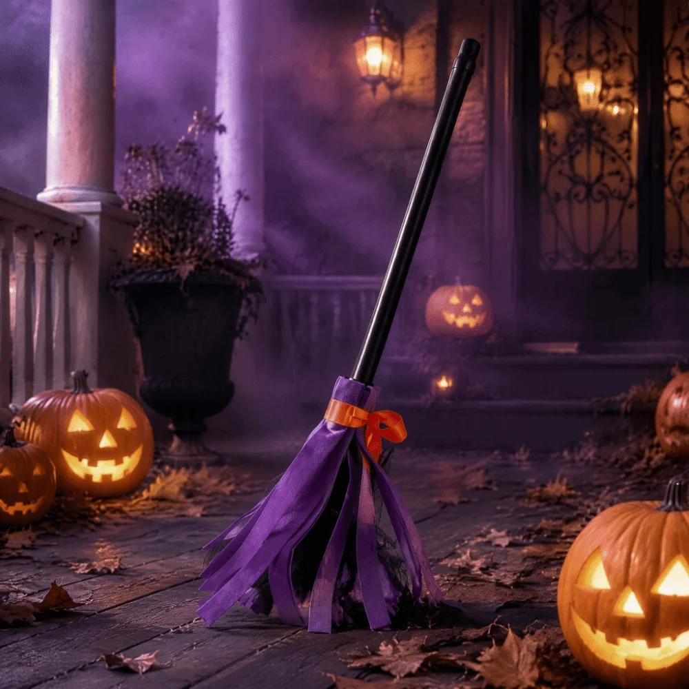 Sound Activated Halloween Witch Broom Electric Rotating Plastic Witch Broomstick Floating Broomstick Spooky Sounds