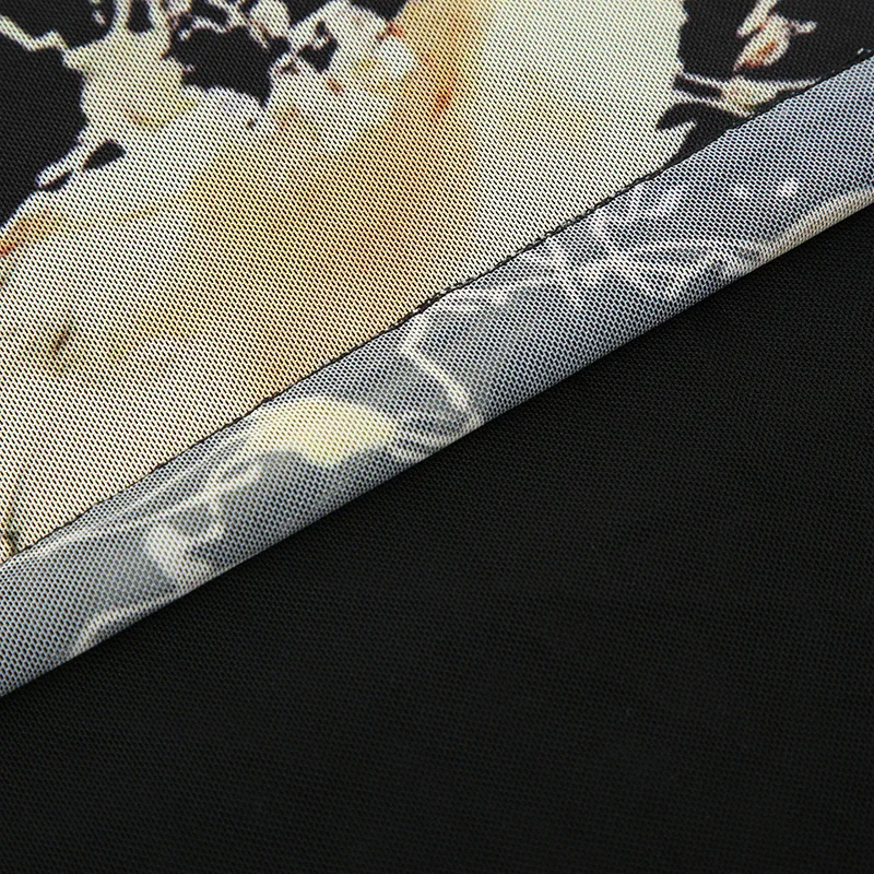 ファッション花柄黒美学二層メッシュスカートロングローウエストヒップスカート夏スリム A ラインスカートストリートゴシック Y2K