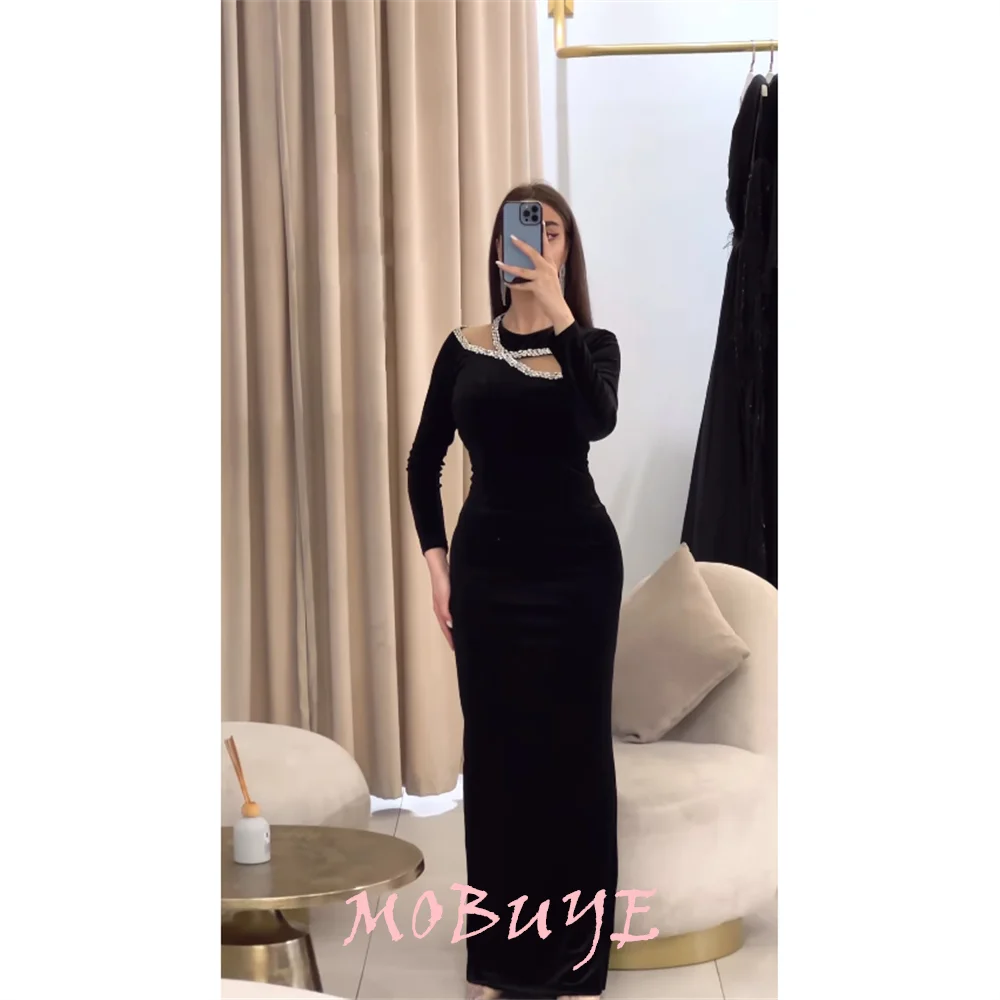 MOBUYE 2024 Popular O Neckline Prom Dress Floor-Length With Long  Sleeves Evening Fashion Elegant Party Dress For Women