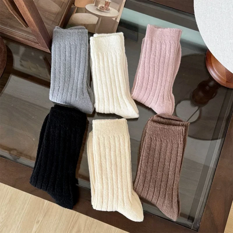1 Paar klobige Wollsocken für Damen, rosa, lässig, mittellang, mit Thermo-Fleece gefüttert, warme Wintersocken, EU 35–40, US 5–9