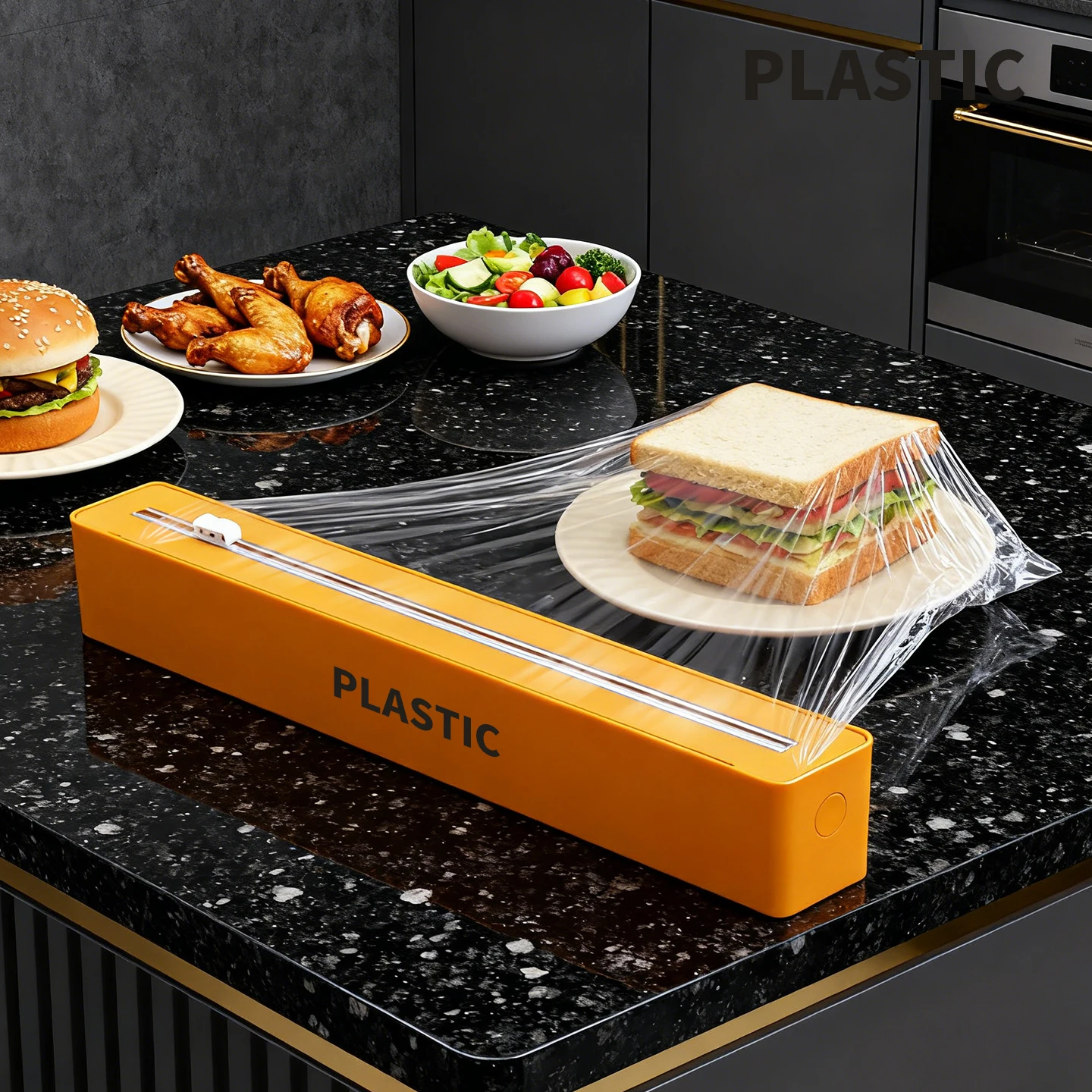 A Cling Film Cutter, Kitchen Food Packaging Machine, Baking Paper/Aluminum Foil Two-Way Slide Cutter Box, Reusable Multiple Time