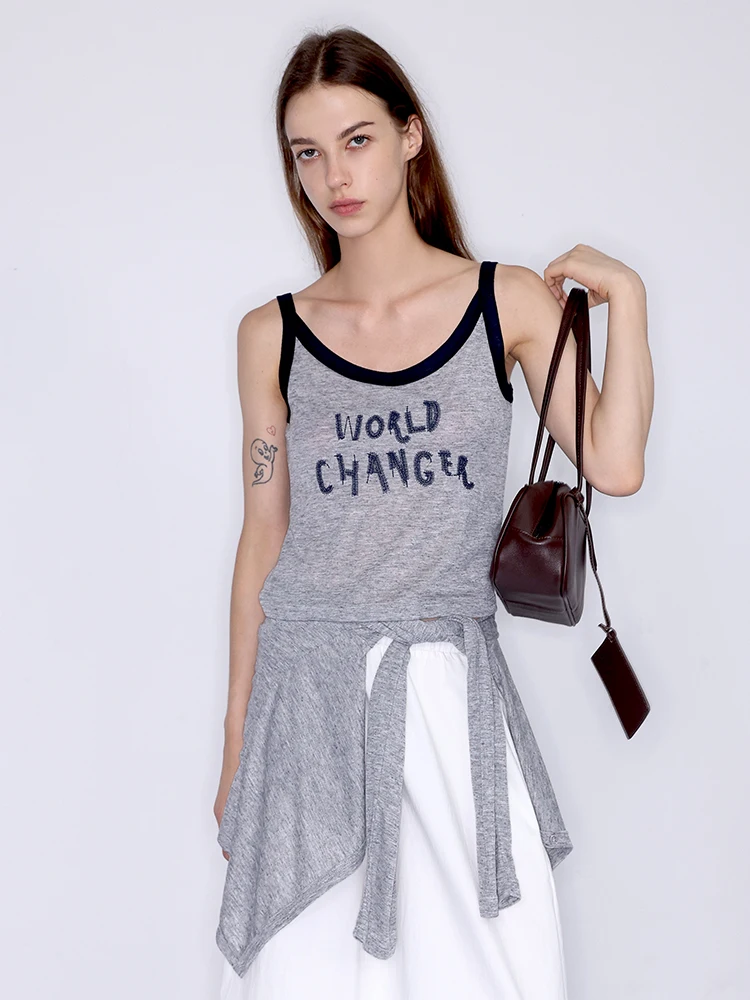 

JDE ey Letter Embroidery Women's Summer Slimming Long Sve Open Cardigan Top Two-Piece Set Faionable Casual Outfit