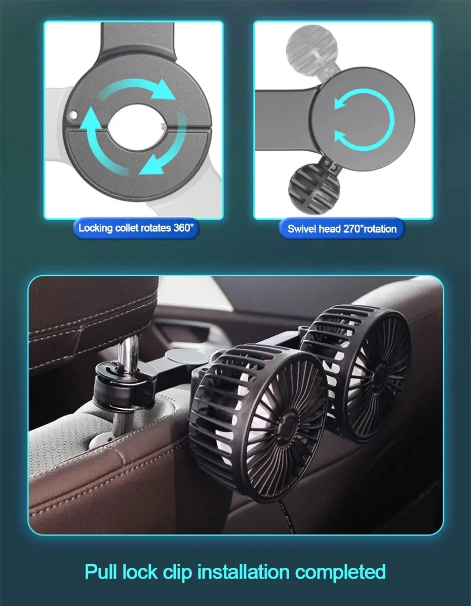 

3-speed Car Fan Rear Seat Ventilador USB Freshener Air Conditioner Climatiseur Ventilateur Voiture Ventilatore Auto Cooler